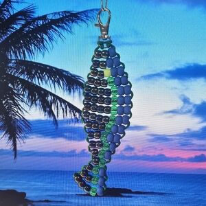 Handmade Beaded Fish Keychain, Fun Beach Handbag Charm